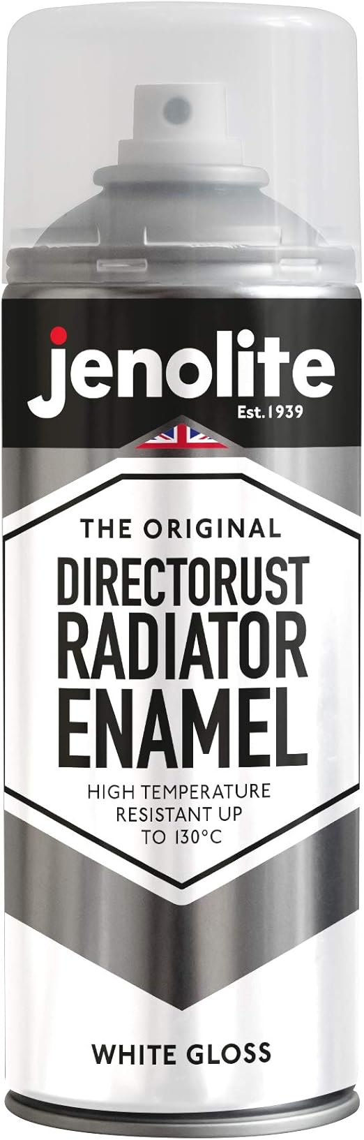 JENOLITE Directorust Radiator Enamel Spray Paint WHITE Gloss Finish