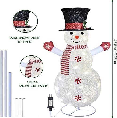 Miniatura 5 de Decoración de muñeco de nieve de Navidad iluminado, muñeco de nieve blanco plegable para exteriores de 4 pies con luces LED integradas, muñeco de
