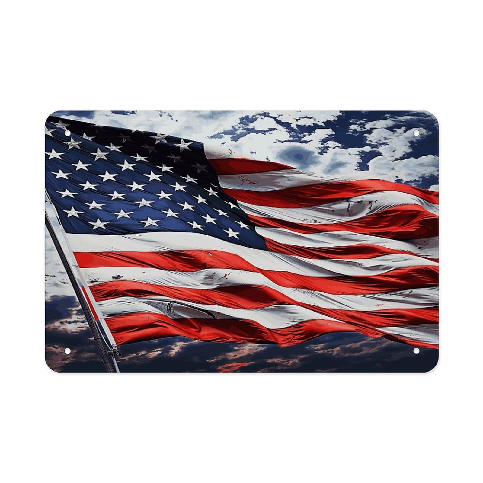 LDGSUPH US Flag Metal Tin Sign Wall Art Prints Folded Edge Iron Sheet Painting with Holes for Wall Prints Decorative Picture Metal Signboard Decor Painting Wall Decor