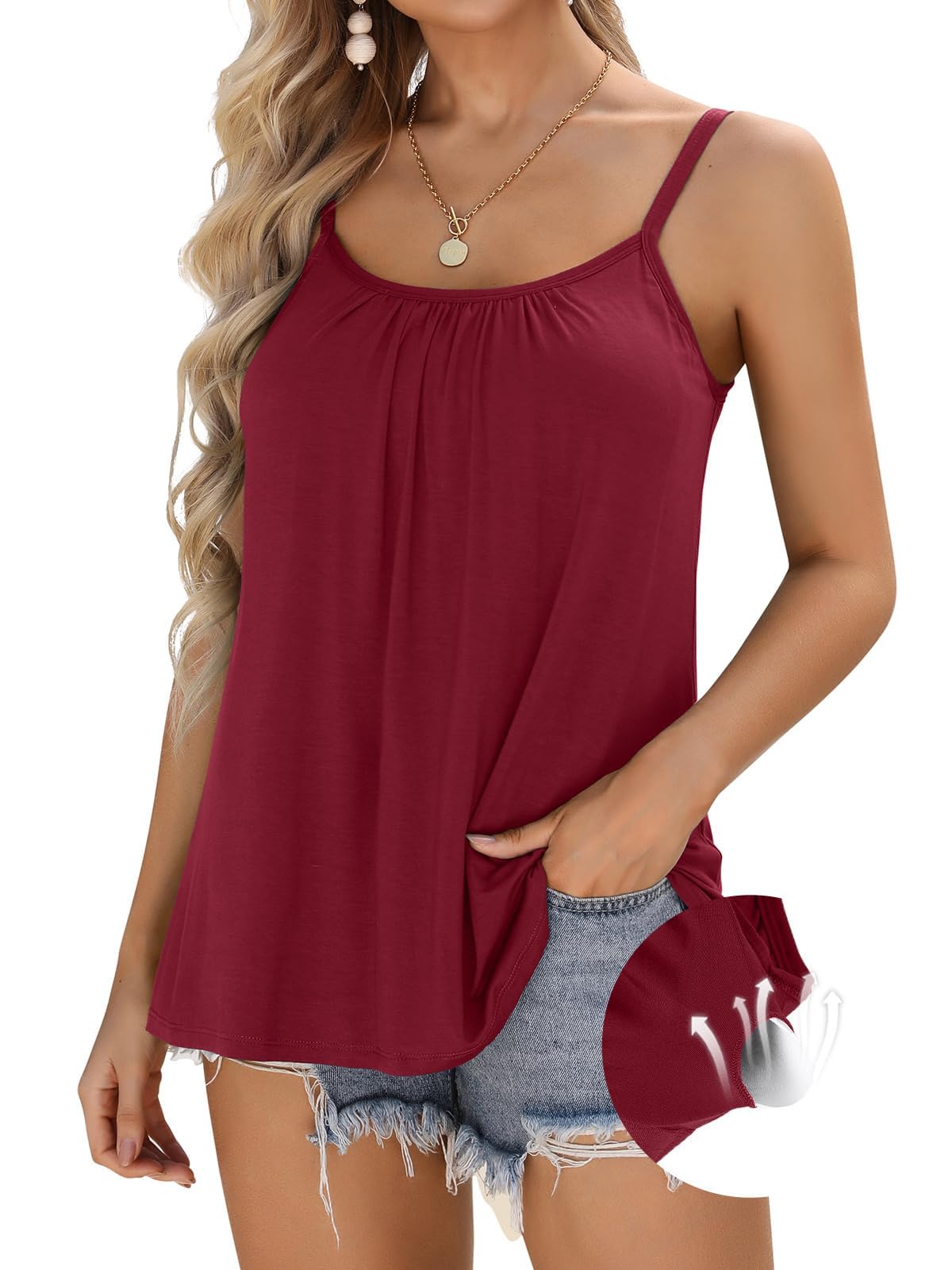 Charmo Top Damen Sommer mit Integriertem BH Oberteile Spaghettiträger Tank Top ärmellose Shirts Rundhalsausschnitt Cami Bluse