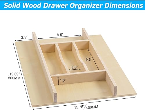 Miniatura 6 de Organizador de cajones de cocina, organizador de utensilios para cajones de cocina, organizador de utensilios de cajón de madera, organizador de