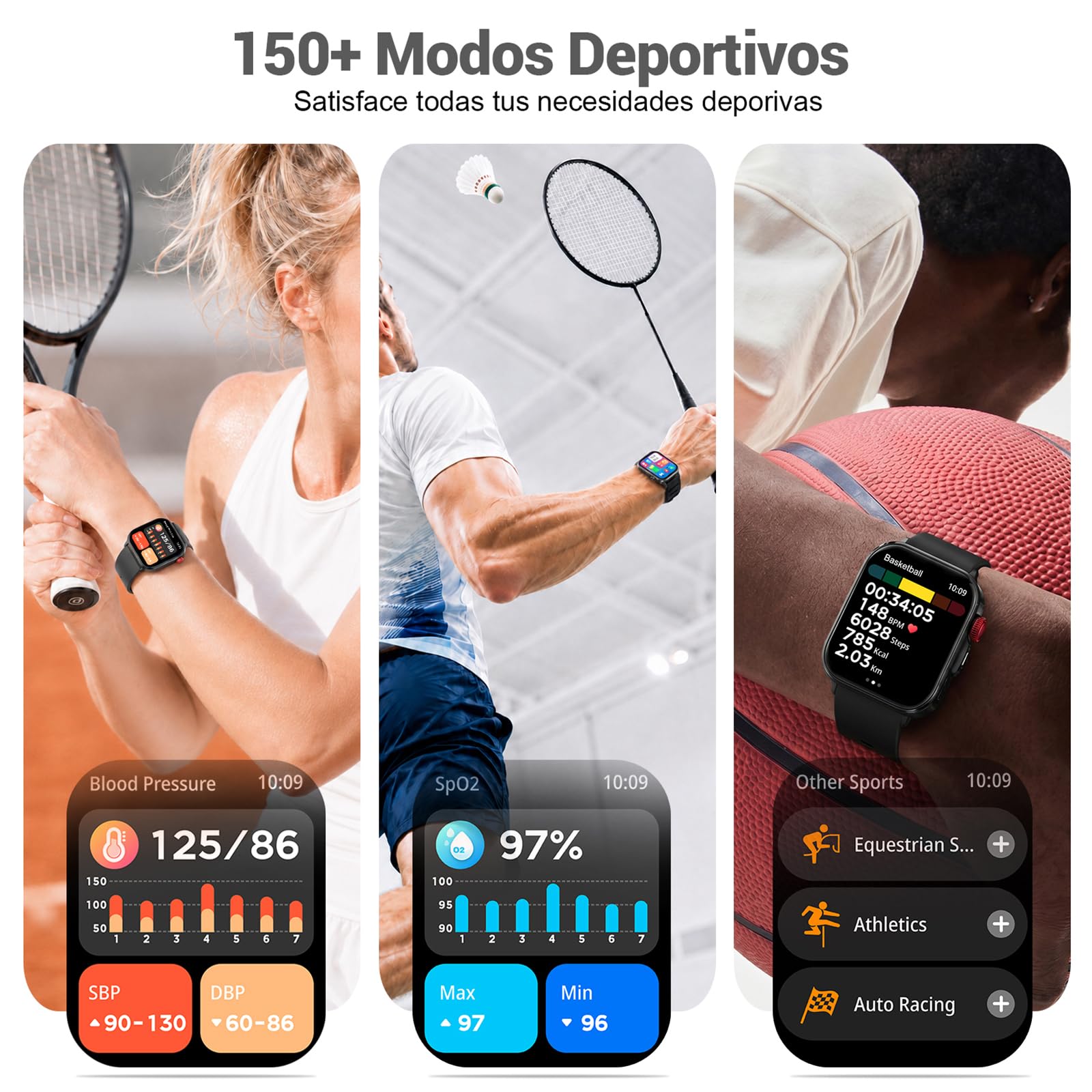 Smartwatch con Chiamate Display 1.83" 3 Cinturini Inclusi IP68 | IP68 100+ Sport, Chiamate BT Regalo Uomo Donna 3 Cinturini (Nero, Arancione, Verde militare)