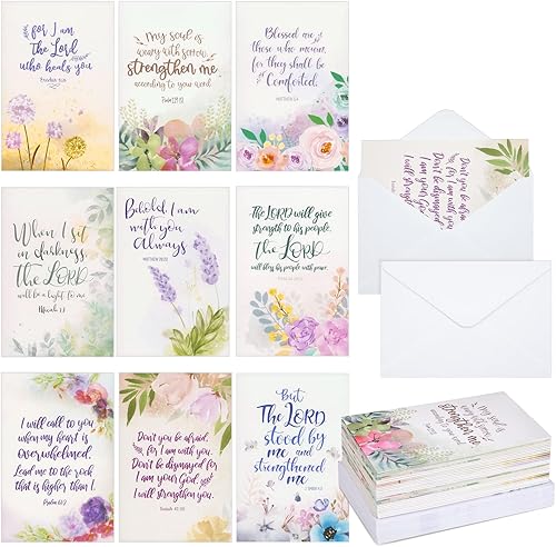 Faithful Finds - Tarjetas de condolencias religiosas con sobres, acuarela floral (4 x 6 pulgadas, paquete de 36)