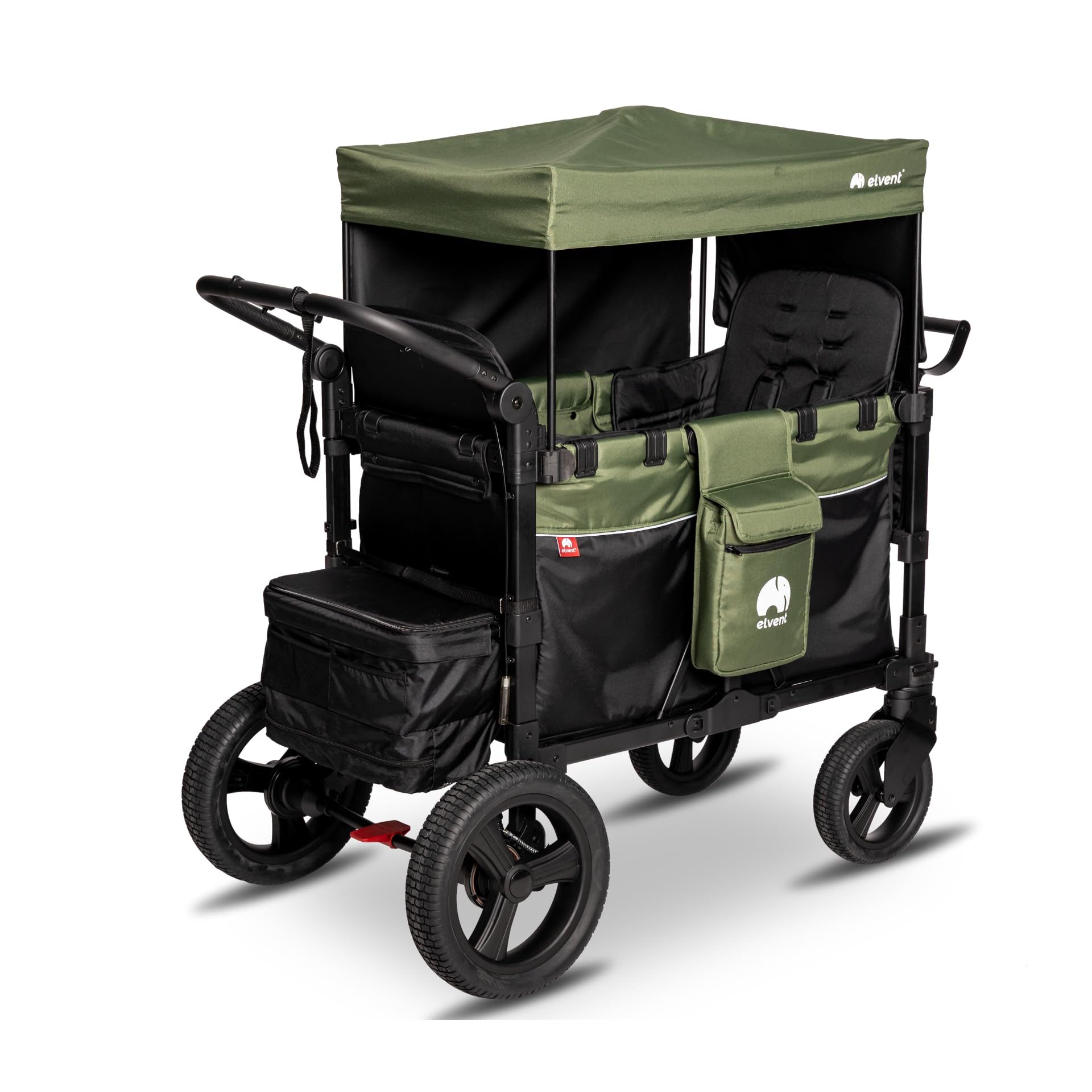 elvent® FlexProfessional 2 Bollerwagen | TÜV-Zertifiziert | Handwagen faltbar mit Dach, 5-Punkt-Gurt, Feststellbremse, 100 kg | Kita & Tagespflege (Schwarz)