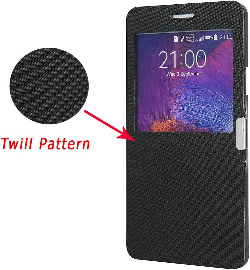 Note 4 Case, Galaxy Note 4 Case, MTRONX Window View Magnetic Closure Twill PU Leather Ultra Folio Flip Slim Case Cover for Samsung Galaxy Note 4 - Black(MG1-BK)