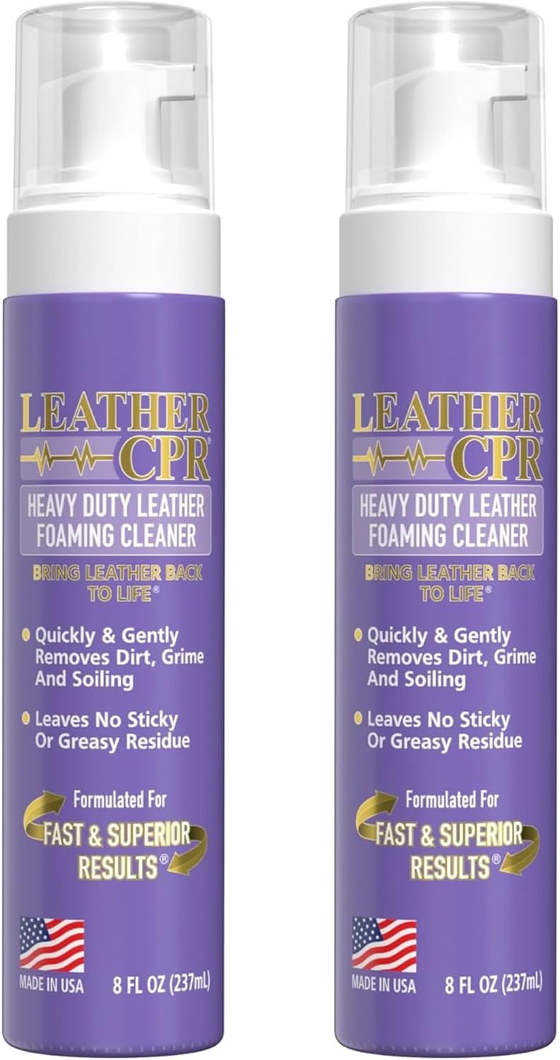 Leather CPR Heavy Duty Leather Foaming Cleaner - 8 oz (2 Pack) - Car Interior Cleaner For Heavy Dirt & Grime, Heavily Soiled Furniture Leather Cleaner For Couch, Car Seat, Purses, Shoes, Boots, & More