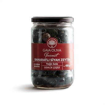 Spicy Natural Black Olives, Oil Saddle Gemlik Type, Clear 450 gr