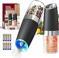 CIRCLE JOY Gravity Electric Salt & Pepper Grinder Set - Automatic Flip-to-Grind, LED Light, Adjustable Coarseness, Battery Powered for Kitchen BBQ