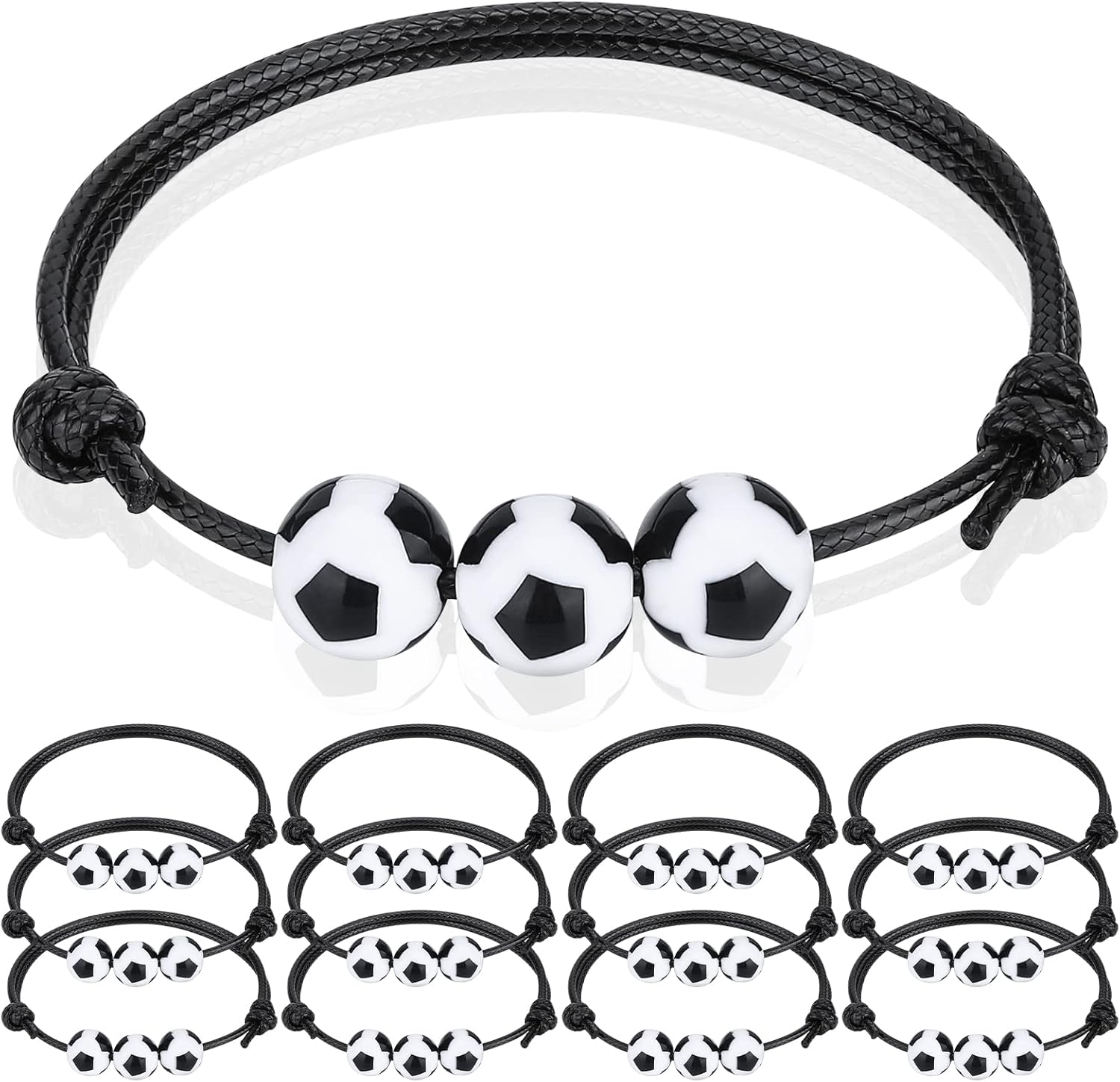 12Pcs Soccer Charm Bracelets Soccer Party Favors Soccer Beads Adjustable Wristband Inspirational Sports Ball Bracelet for Men Women Teens Halloween Christmas Birthday Party Gifts Soccer Favor for Team