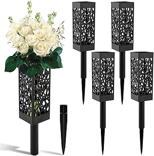 Cemetery Vase for Grave with Stake, Durable Plastic Grave Vases Flower Holder, Outdoor Tombstone Markers Memorials Sympathy for Graveyard Headstone Flower Marker(Size:4pcs)