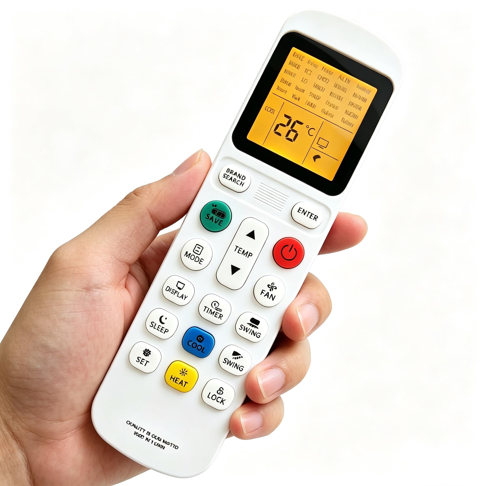 Telecomando di ricambio universale AC, telecomando per condizionatore d'aria con funzione di memoria di blocco bambini, controller IR a bassa potenza per casa, camera da letto, soggiorno, unità AC