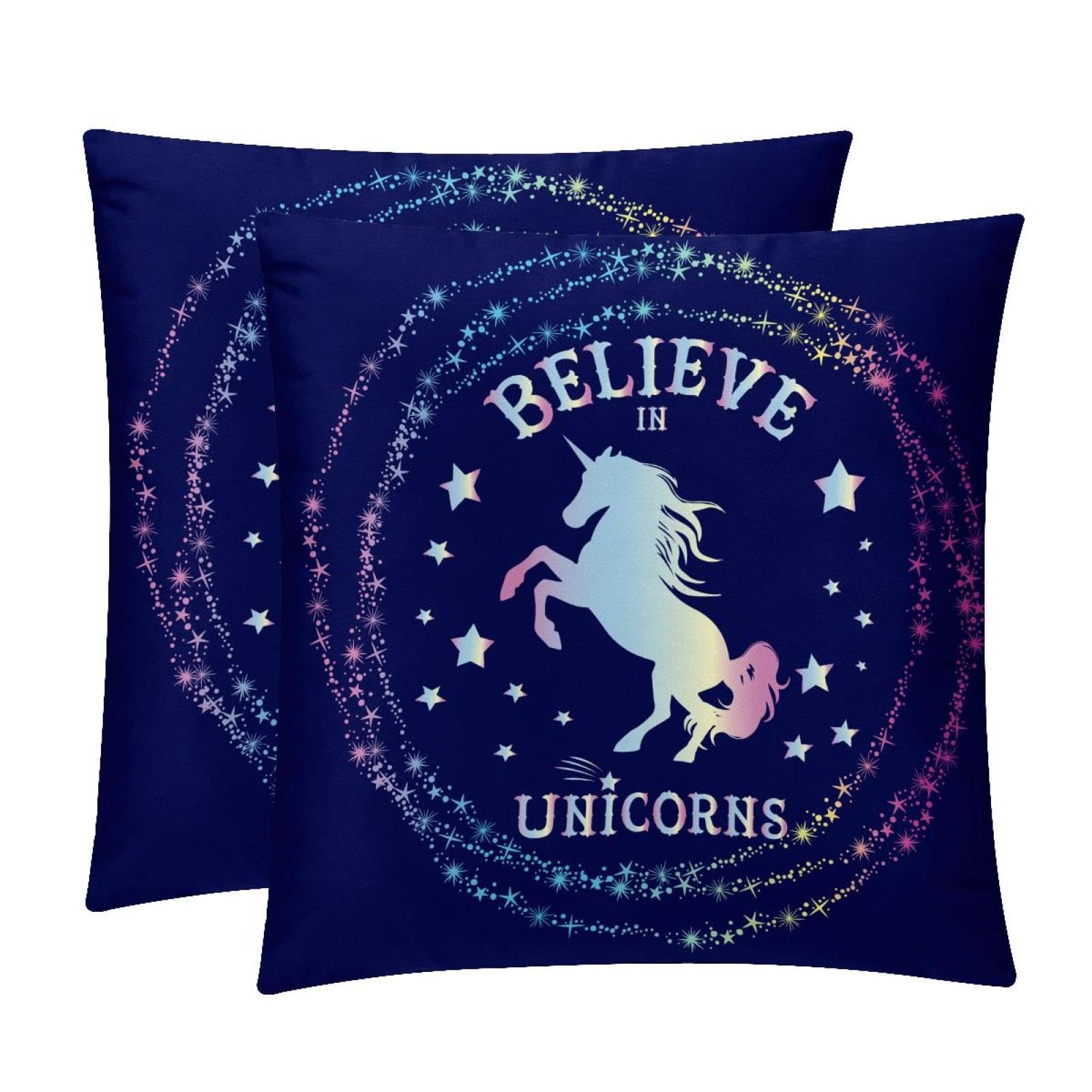 TDGKPZ Believe Unicorns Throw Pillow Covers 2 Pack Pillowcases Soft Cozy Pillow Cases For Couch Bed Sofa 45x45cm