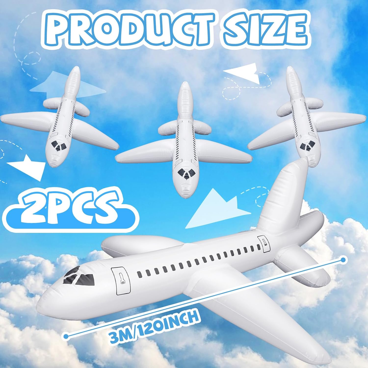 RoundFunny 2 Pcs 120 Inch White Large Inflatable Airplane Balloon Swimming Inflatable Airplane Float for Aviation Themed Favors Outdoor Decorations Birthday Party Gifts