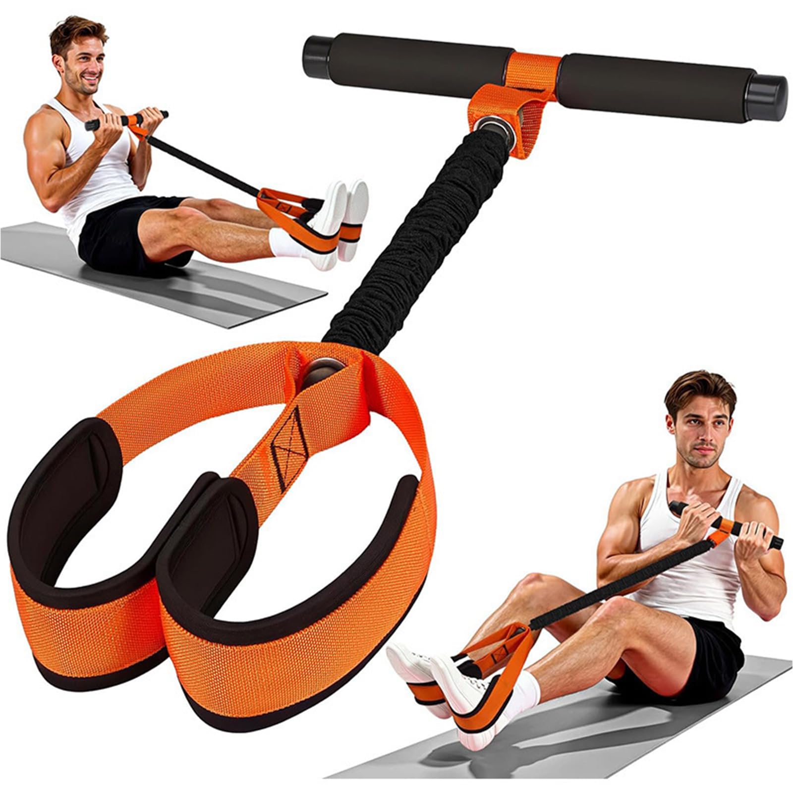 Upgraded Pedal Resistance Band with Handles, Multifunction Foot Pedal Resistance Bands for, Abdomen Waist Arm Core/ABS Leg Workout, Stretching,Strength Equipment for Women (Orange,55LBS)