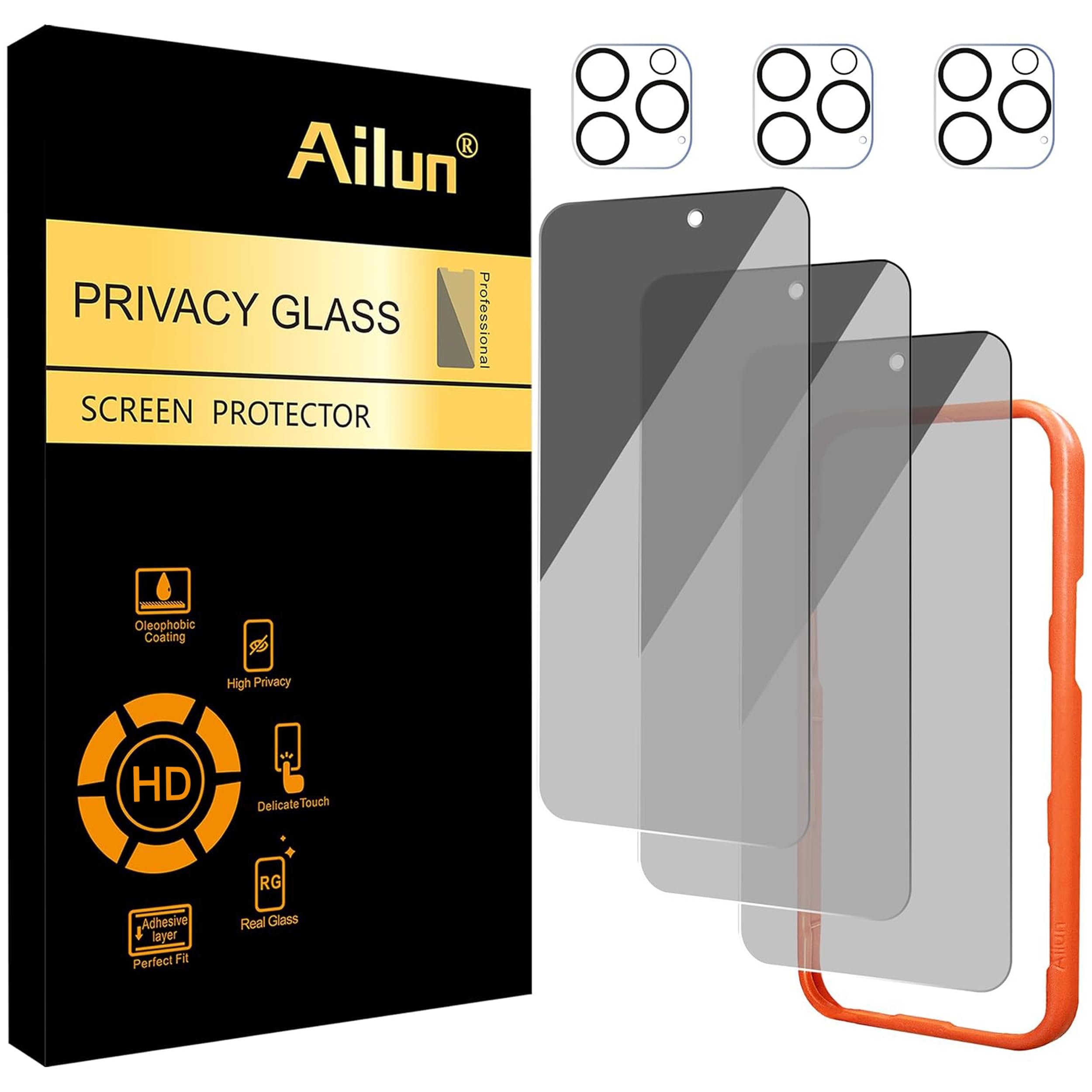 Photo 1 of Ailun Privacy Screen Protector+Camera Lens Protector for iPhone 16 Pro Max