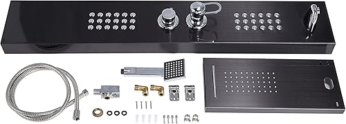 Miniatura 8 de Delavin Panel de ducha multifunción, torre de ducha, sistema de torre de panel de ducha de acero inoxidable con cascada de lluvia, sistema de ducha