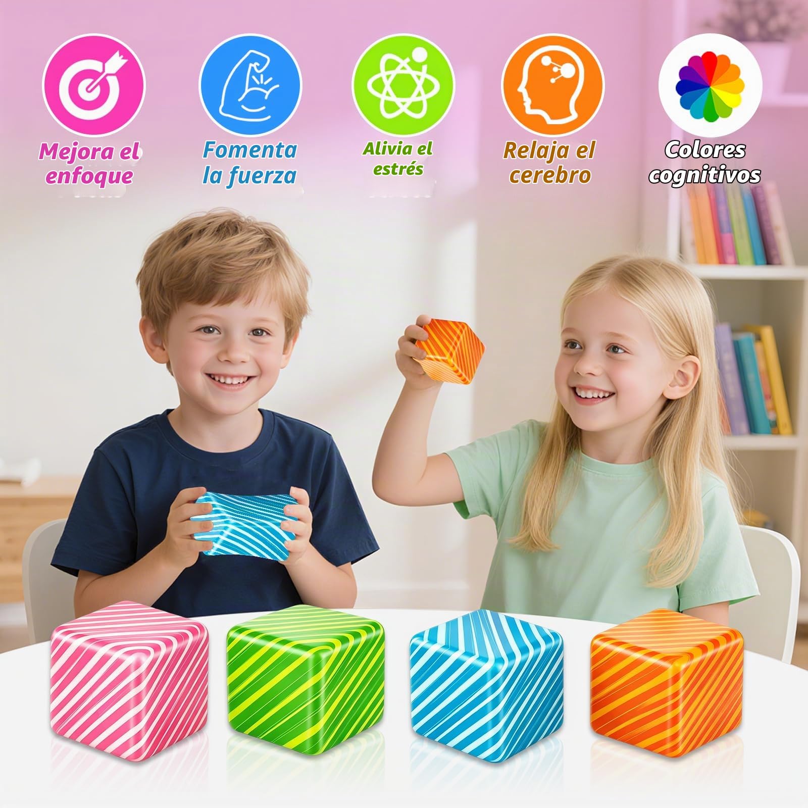 4 Piezas Squishy Ice Cube Antiestrés, Colorido Cubo Antiestres Fidget con Diseño Veteado , Juguete Sensorial Squeeze de Alta Densidad para Autismo, TDAH, Niños y Adultos, Alivio del Estrés y Ansiedad