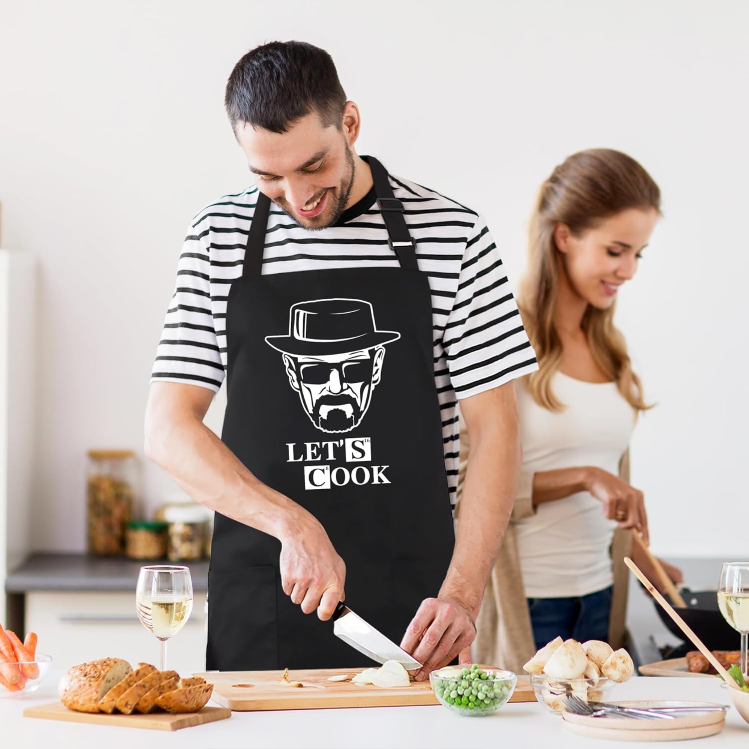 Kaidouma Funny Cooking Aprons for Men - Let’s Cook - Men's Black Funny Kitchen Chef Grilling BBQ Aprons with 2 Pockets - Birthday Father’s Day Christmas Gifts for Dad, Husband, Boyfriend, Movie Fans - Image 7