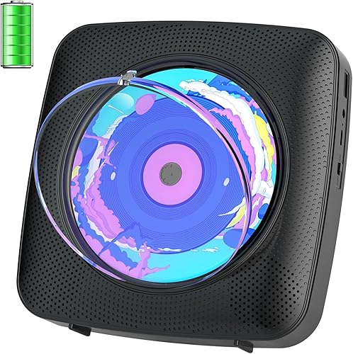 Reproductor de CD portátil Bluetooth recargable reproductores de CD para el hogar con 1800 mAh Kegaudio Desktop Wall CD Player con altavoces,