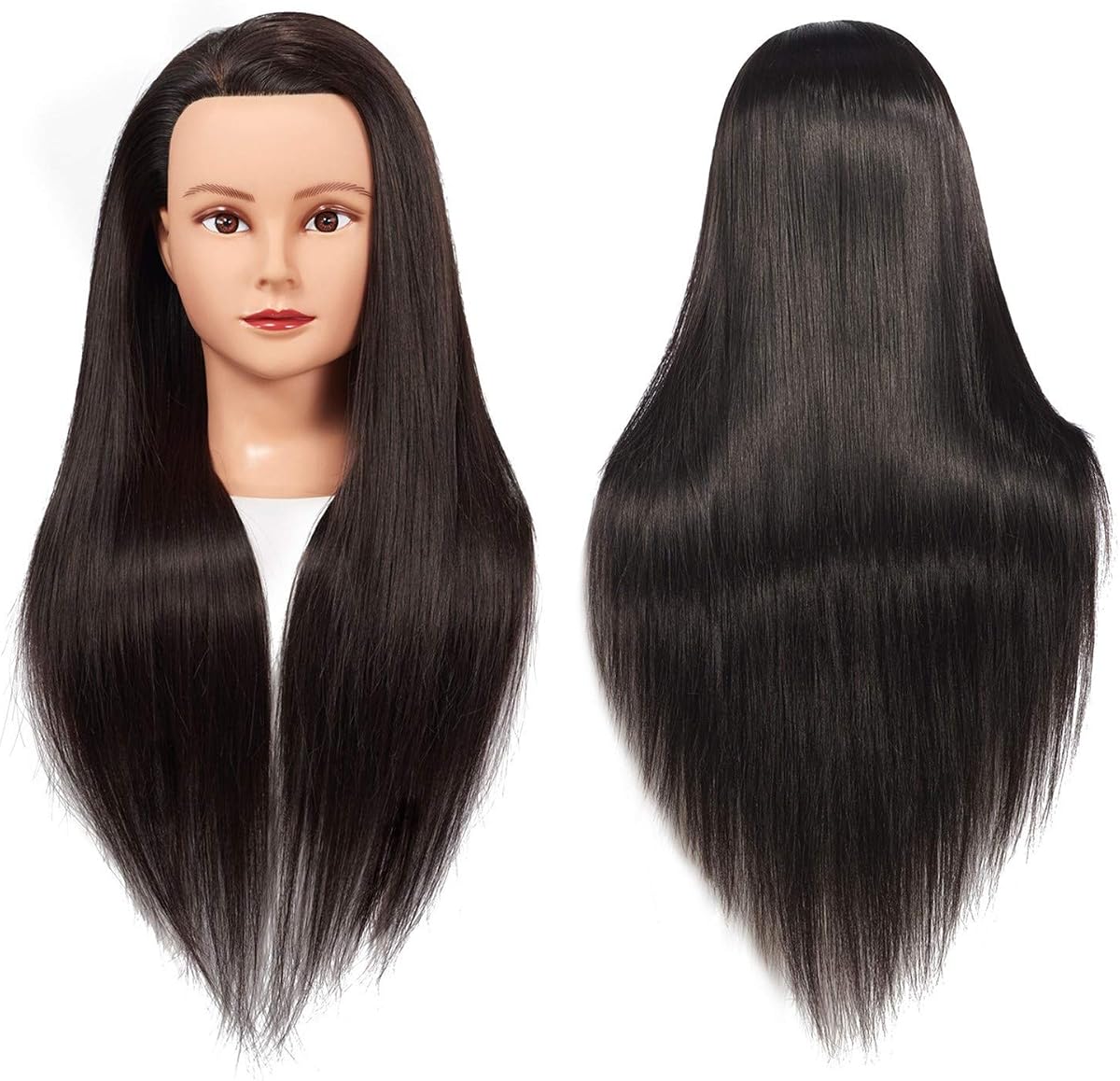 Cabeza de Maniquí 26-28" Pelo de Fibra Sintética para Peluquería Negro | Traininghead Modelo de Entrenamiento de Peluquería Maniquí Cosmetología Cabeza de Muñeca Peinado Corte Trenzado con Abrazadera