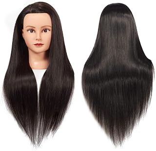 Training Head 26"-28" Long Hair Mannequin Training Head Dolls for Cosmetology Synthetic Fiber Hair Styling Hairdressing Manikin Head for Hairdresser with Clamp Stand (Black)