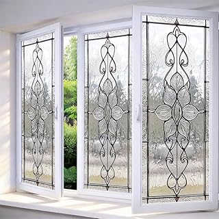IVN Stained Glass Window Film Ornamental Flower Design 17.7x39.3 inch Window Privacy Film Stained