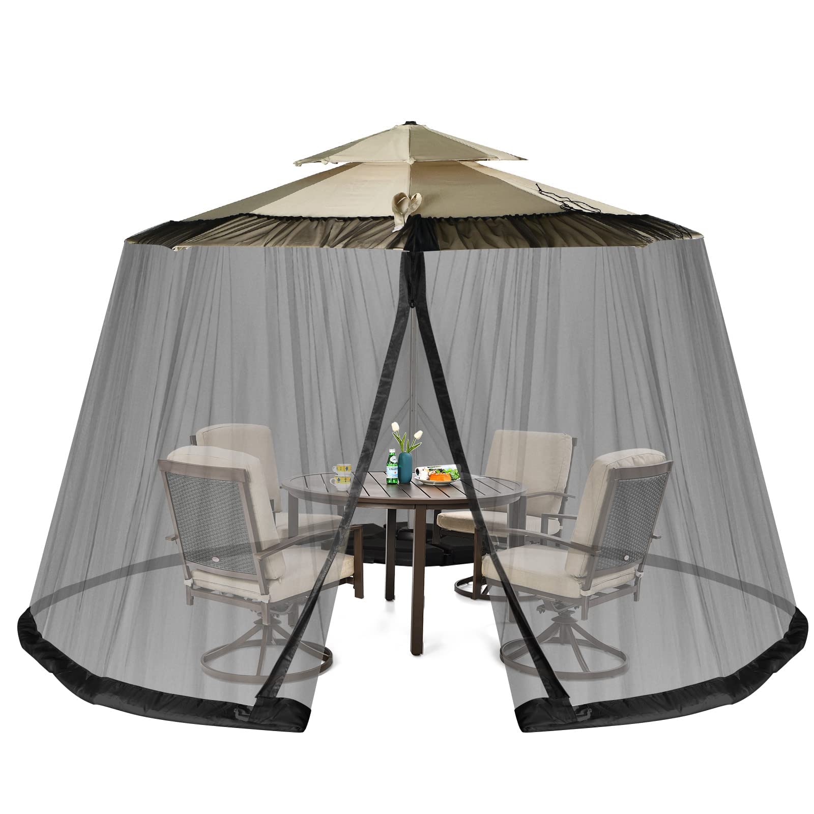 RELAX4LIFE Zanzariera per Ombrellone e Gazebo, Zanzariera con Porta con Cerniera e Tubo in PVC, Zanzariera Ingrandita per Ombrellone da Giardino da 400 x 400 x 230 CM (Nero)