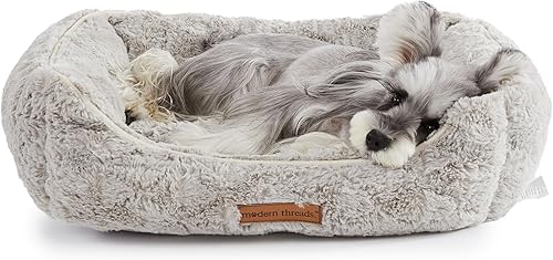 Modern Threads Cama de felpa ultrasuave para perros pequeños y medianos con textura elegante y diseño elegante, color gris