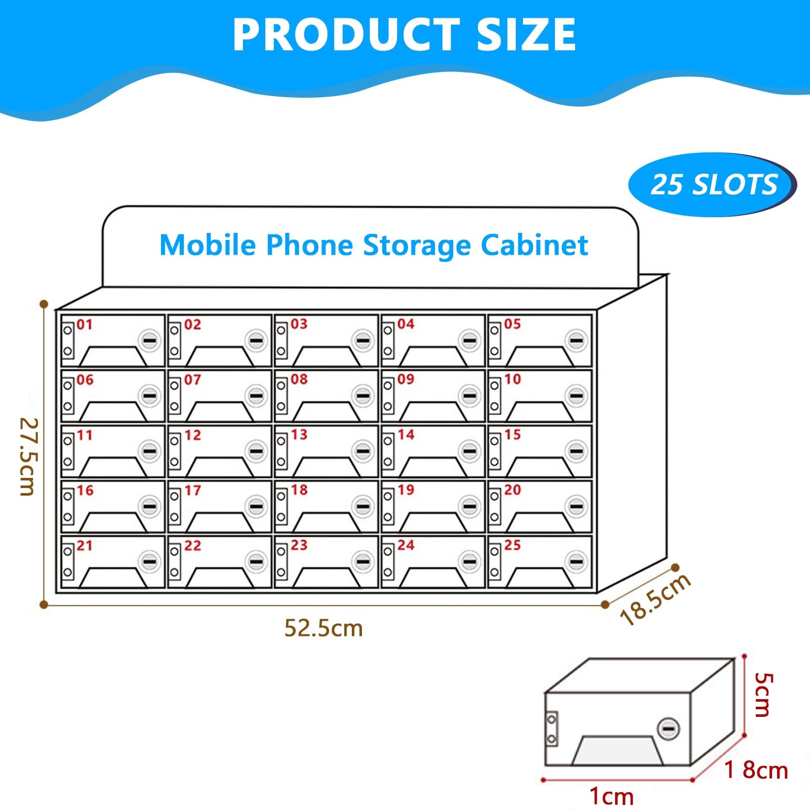 Armadietto per cellulare, 25 scomparti, montato a parete, con chiave e porta di ricarica, per ufficio, scuole e fabbriche