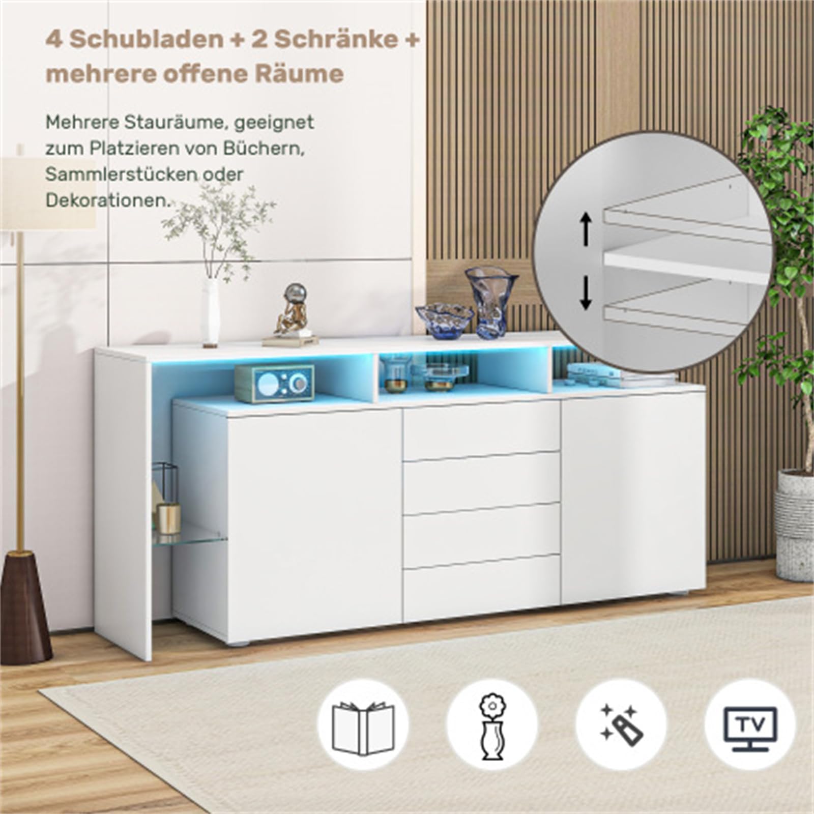Mobile da Ingresso Moderno Ed Elegante, Credenza Multifunzionale con Illuminazione A LED, Vetrina per Porta D'ingresso del Soggiorno, Facile da Montare