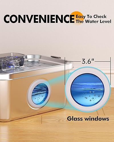 Miniatura 8 de Fuente de agua para gatos y perros, fuente de agua para mascotas de acero inoxidable 304 de grado alimenticio de 2 galones, dispensador de agua