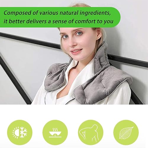 Miniatura 5 de Almohadilla térmica para microondas para cuello y hombros, calentador con peso con calor húmedo, compresa caliente y fría para aliviar el dolor