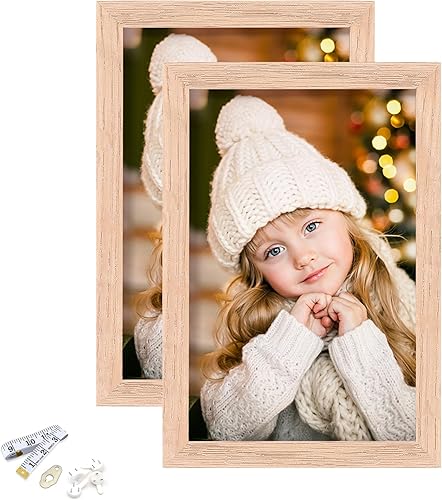 ATOBART Marco de fotos de madera de roble de 4 x 6 pulgadas, con vidrio de plexiglás para pared vertical u horizontal, para fotos, pinturas,