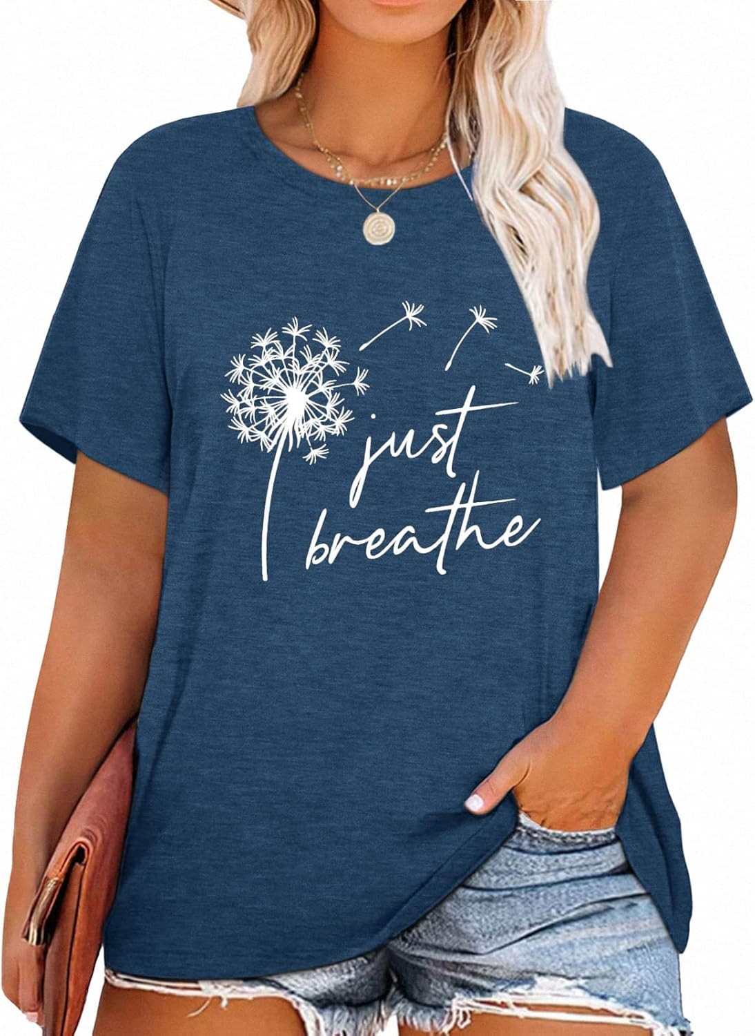 Womens Plus Size Dandelion Print Tshirt Cute Graphic Floral Tees Short Sleeve Summer Blessed Tee Tops