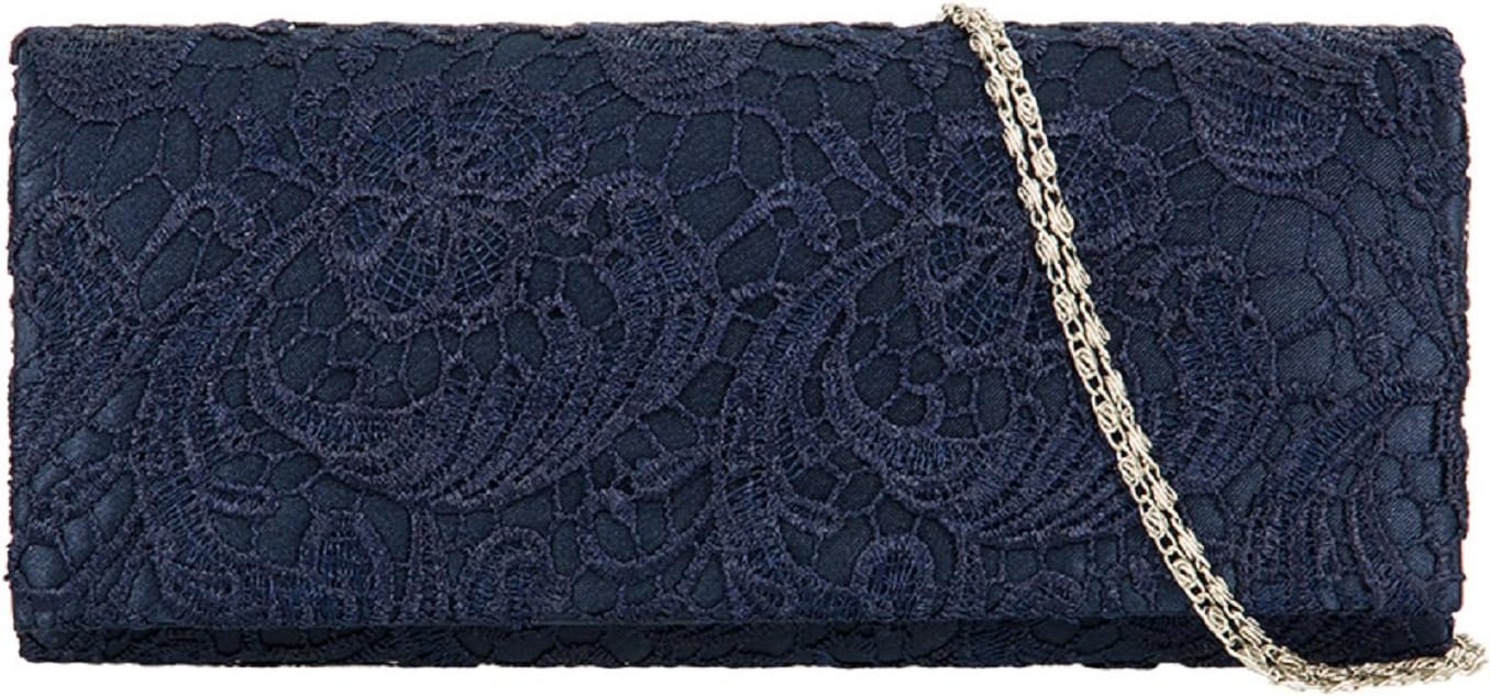 Accessorize-me Lace Overlay Evening Clutch Bag Handbag Wedding Races Prom 12 Colour's 09222 (Navy Blue)