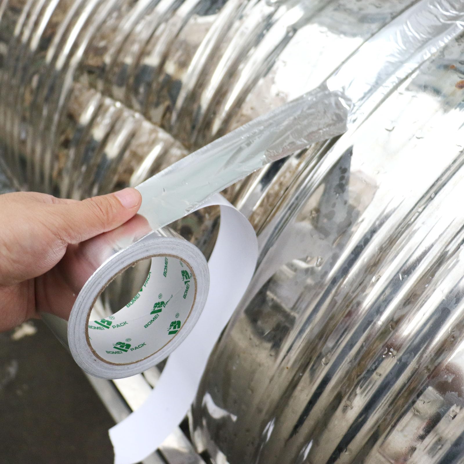 BOMEI PACK Banda adesiva in alluminio, 4 rotoli da 50 mm x 50 m, nastro autoadesivo in alluminio, impermeabile e resistente al calore, per sigillare, riparare e isolare