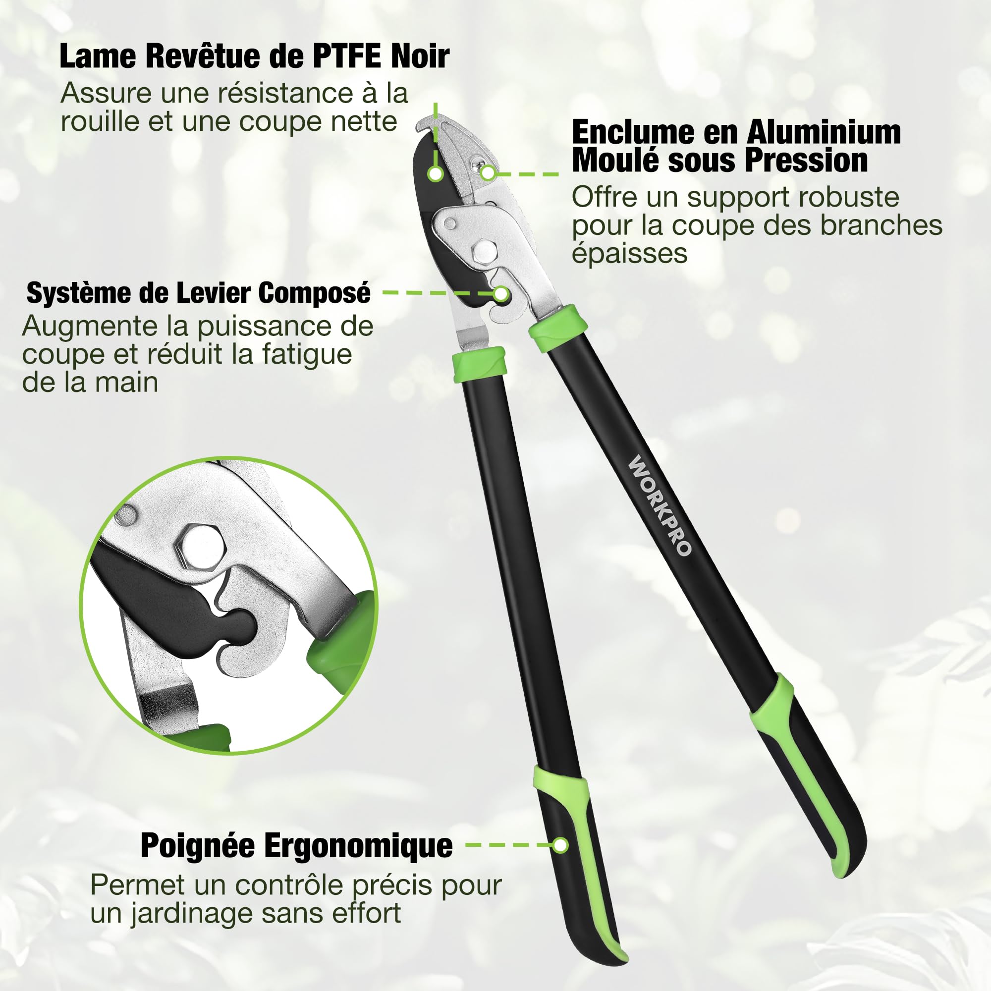 WORKPRO Set de 3 Cisailles de Jardin - Sécateur Bypass, Cisaille à Enclume et Cisaille à Haies - Kit Complet pour l'Entretien des Plantes