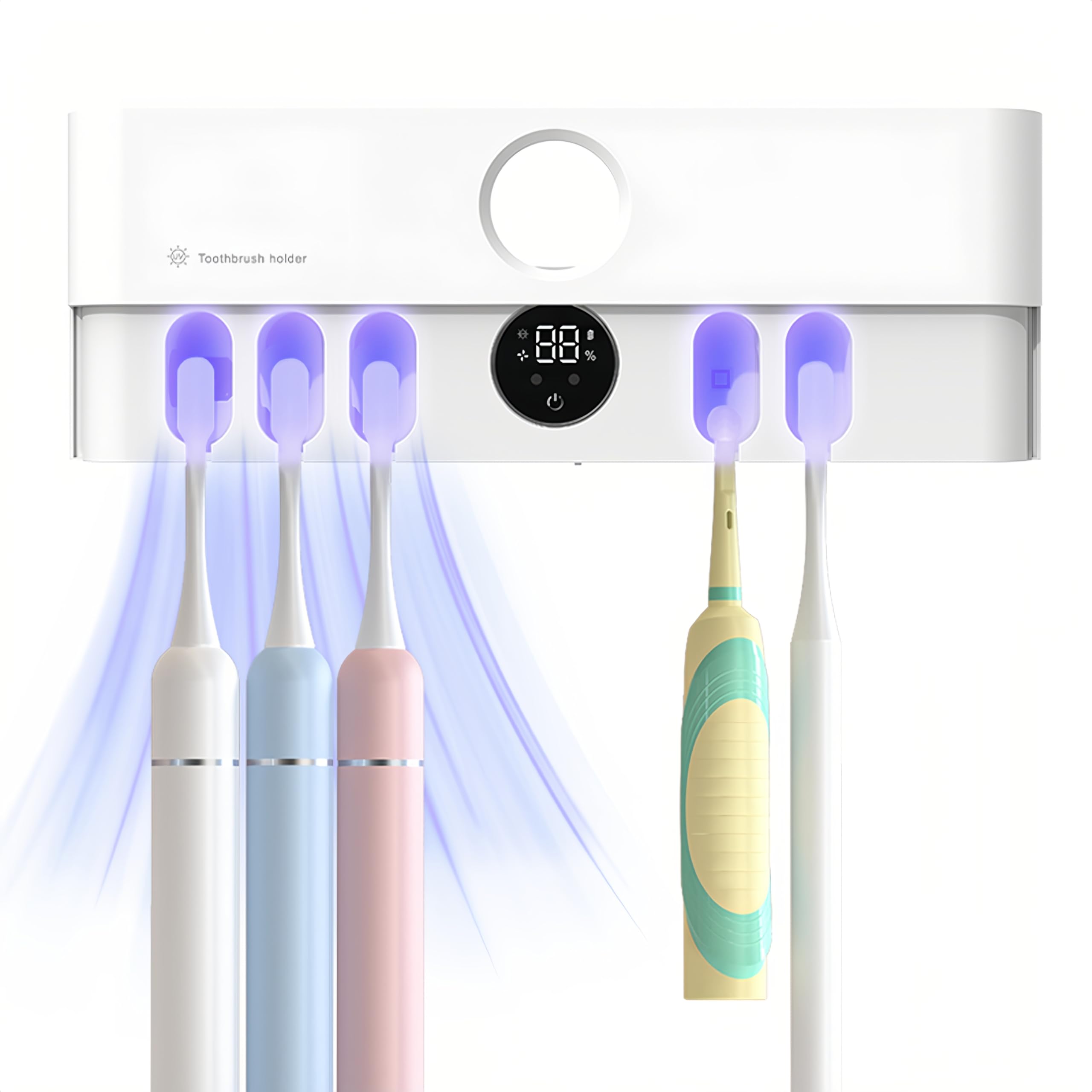 Soporte para cepillo de dientes múltiple montado en la pared para baño, recargable, limpieza y secado, tapa de apertura y cierre inteligente