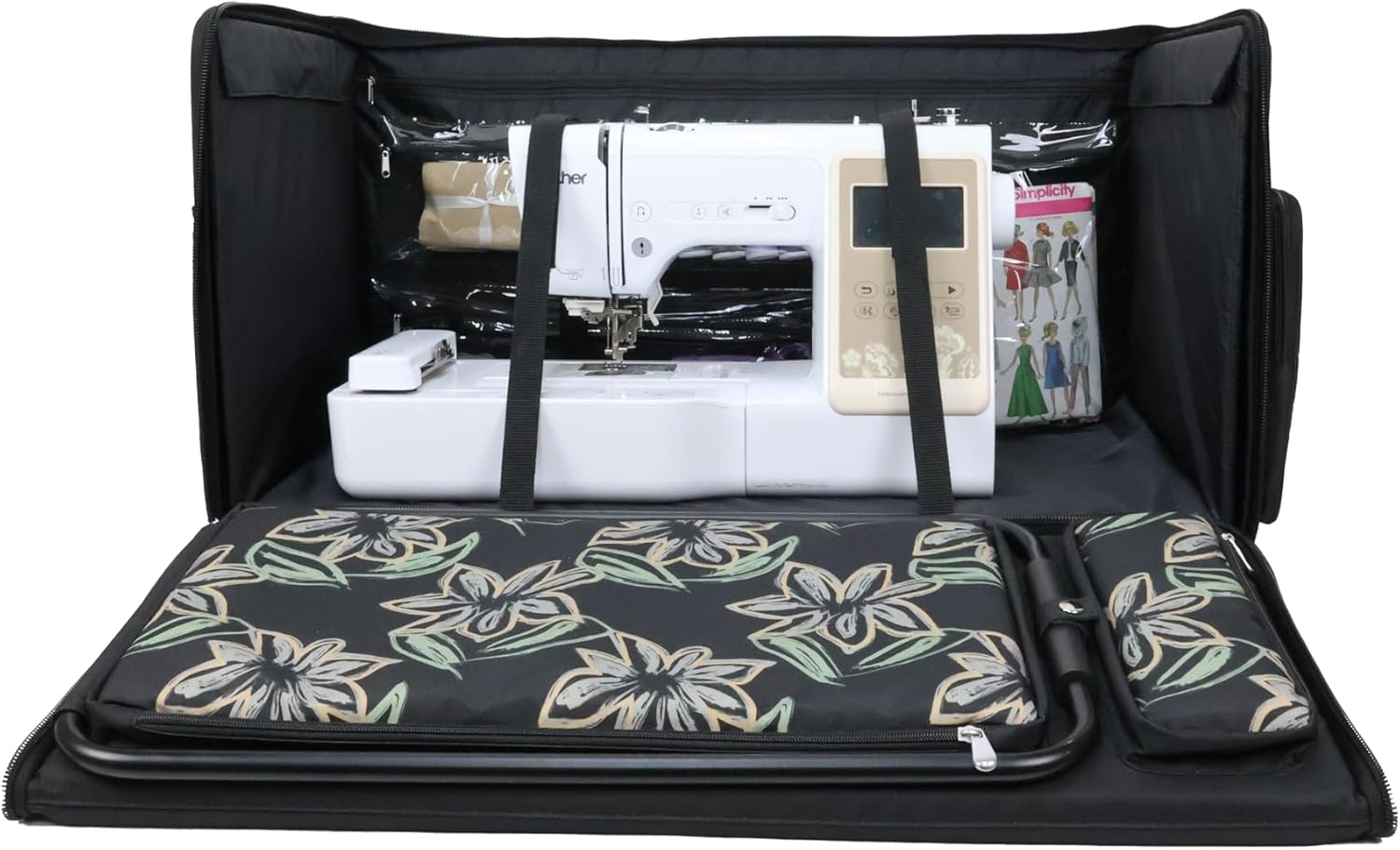 Everything Mary Jumbo Rolling Sewing Machine Case – Black Floral Organizer with 5 Heavy-Duty Wheels – Compatible with Large Brother & Singer Sewing Machines – Durable Tote - Image 5