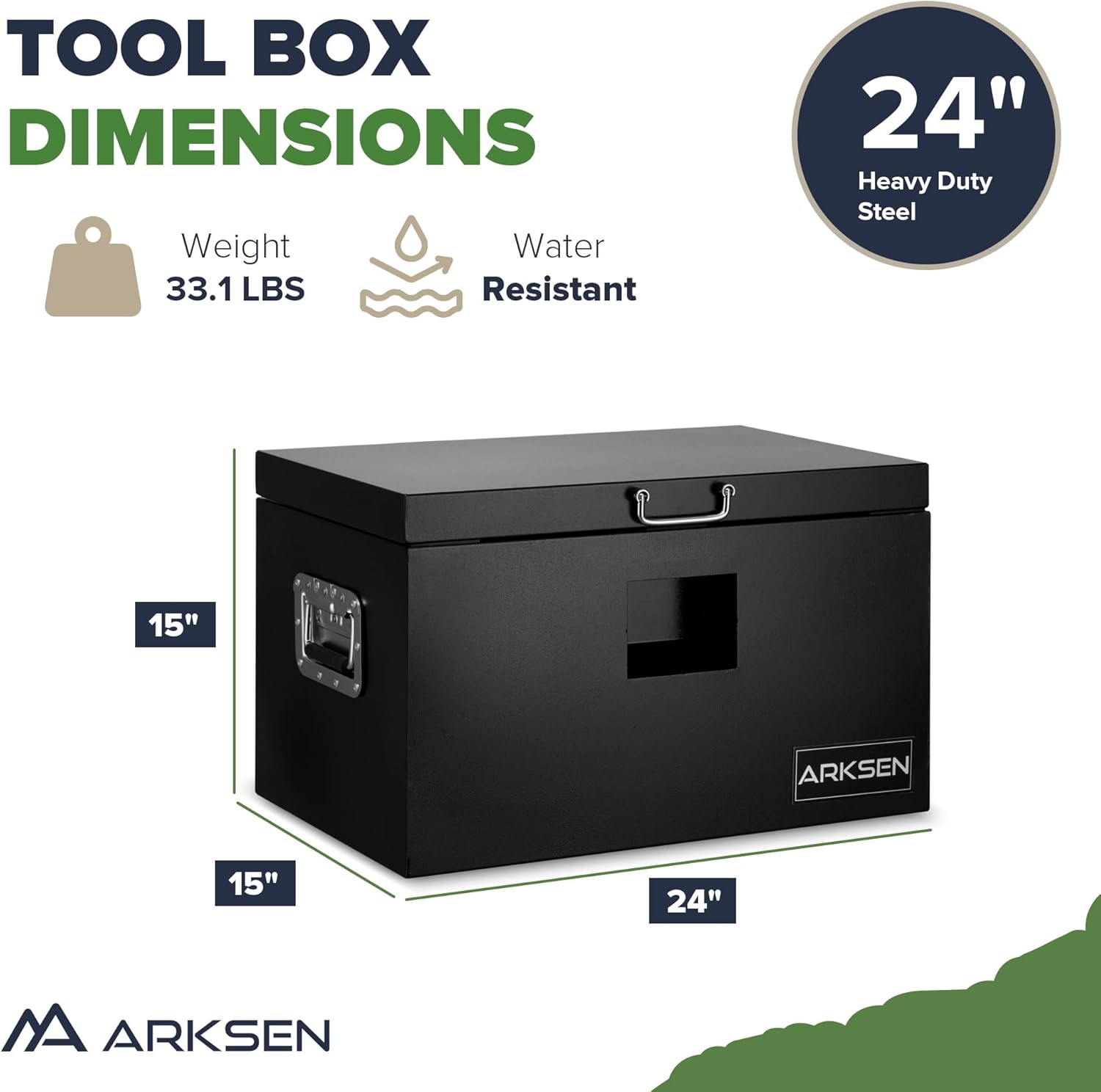 ARKSEN 24 x 15 x 15 Inch Steel Truck Bed Tool Box, Heavy Duty Weather-Resistant Utility Storage Chest for Pickup Trucks, Trailers & RVs, Black