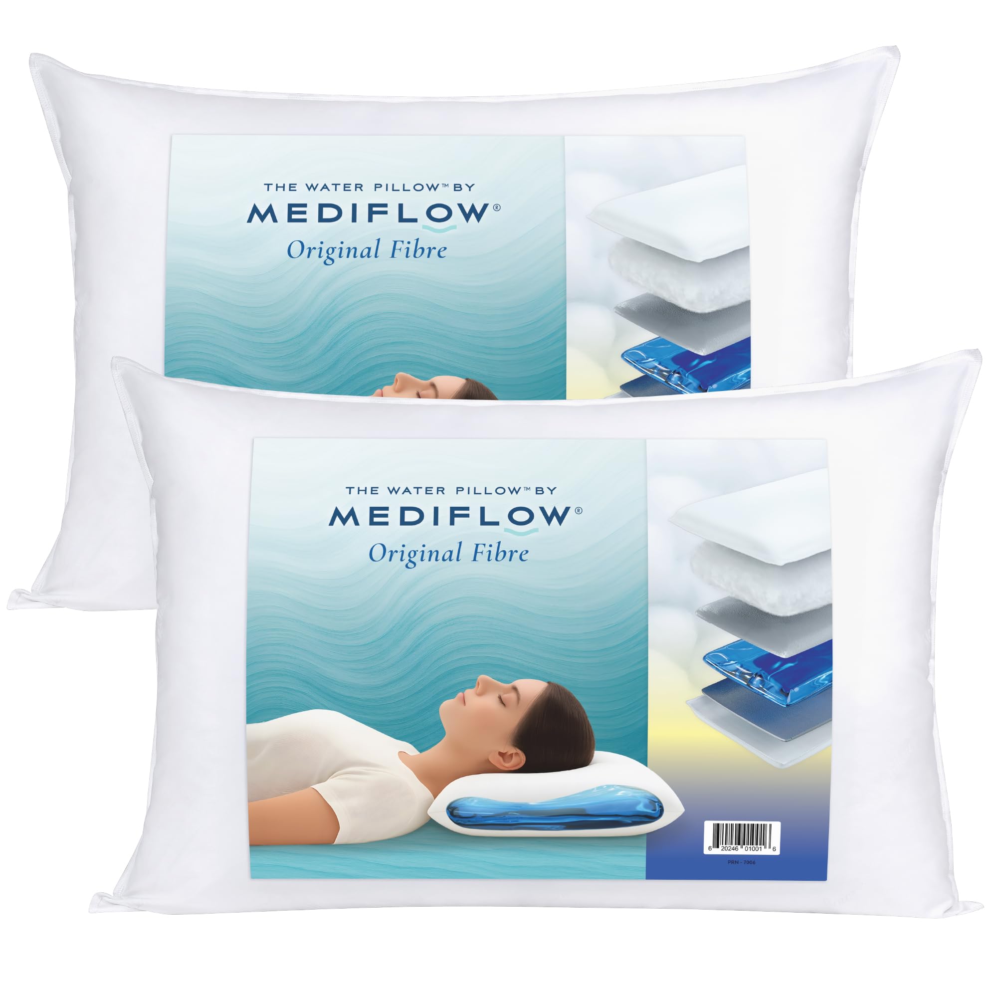 Mediflow Original Fibre Water Pillows – Adjustable Orthopaedic Neck Support, Waterbase Cushioning – Side, Back & Front Sleepers (2 Pack)