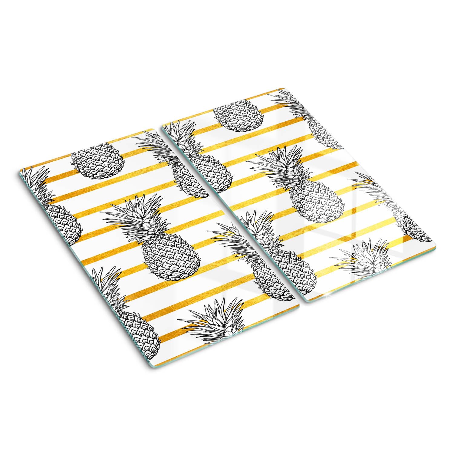 Planche à découper en verre trempé 2x30x52 cm motif ananas pour plaque induction
