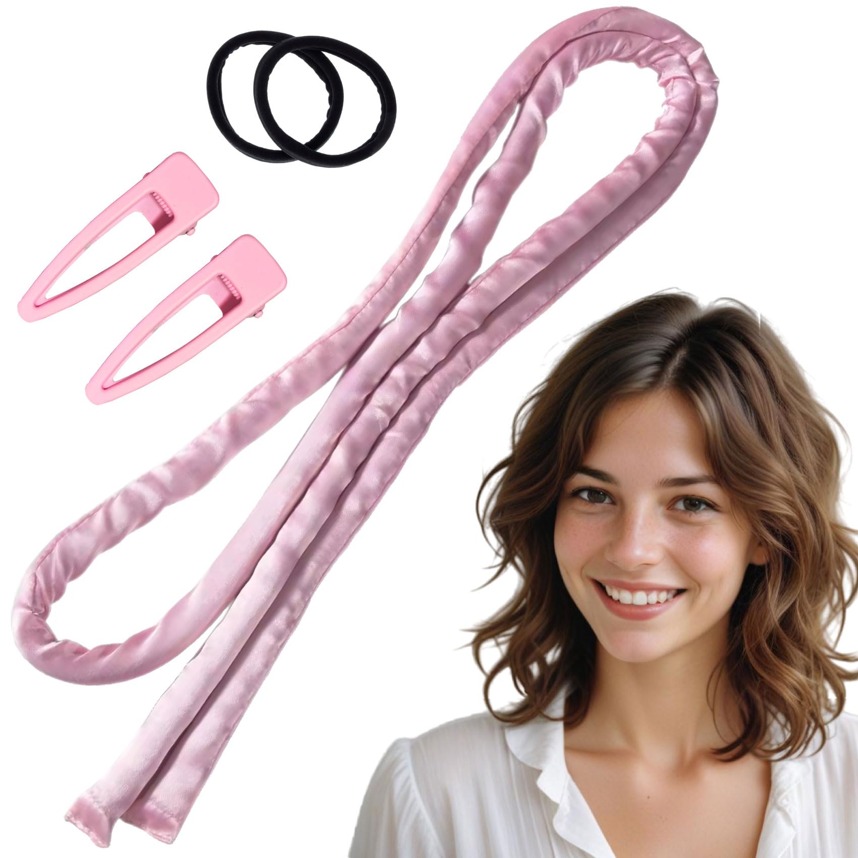 LAC FOR YOU Heatless Curlers - Long Hair Curlers No Heat Set, Overnight Heatless Curls 160 cm Satin Band + 2 Scrunchies & 2 Clips