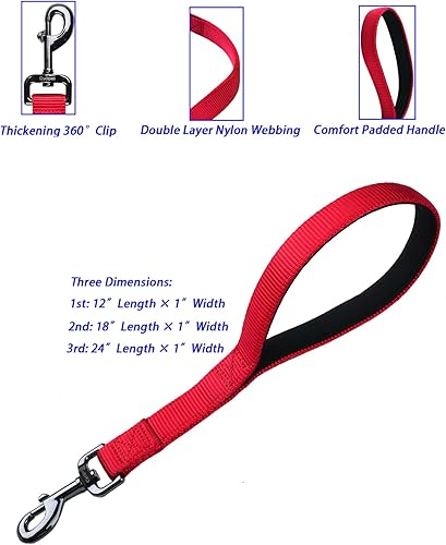 Miniatura 10 de Correa corta de entrenamiento para perro de 12 pulgadas con nailon suave y asa acolchada suave. (12 pulgadas, azul clásico)