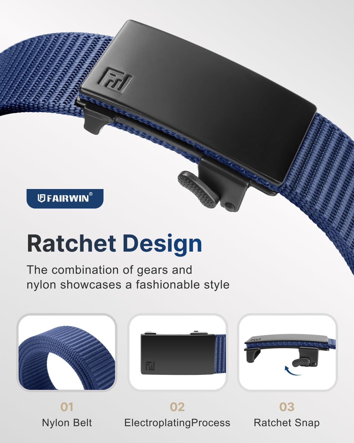 FAIRWIN Ratchet Belts for Men - Nylon Web Belt for Golf Tactical Work Casual, Adjustable Webbing with Ratcheting Buckle - Image 3