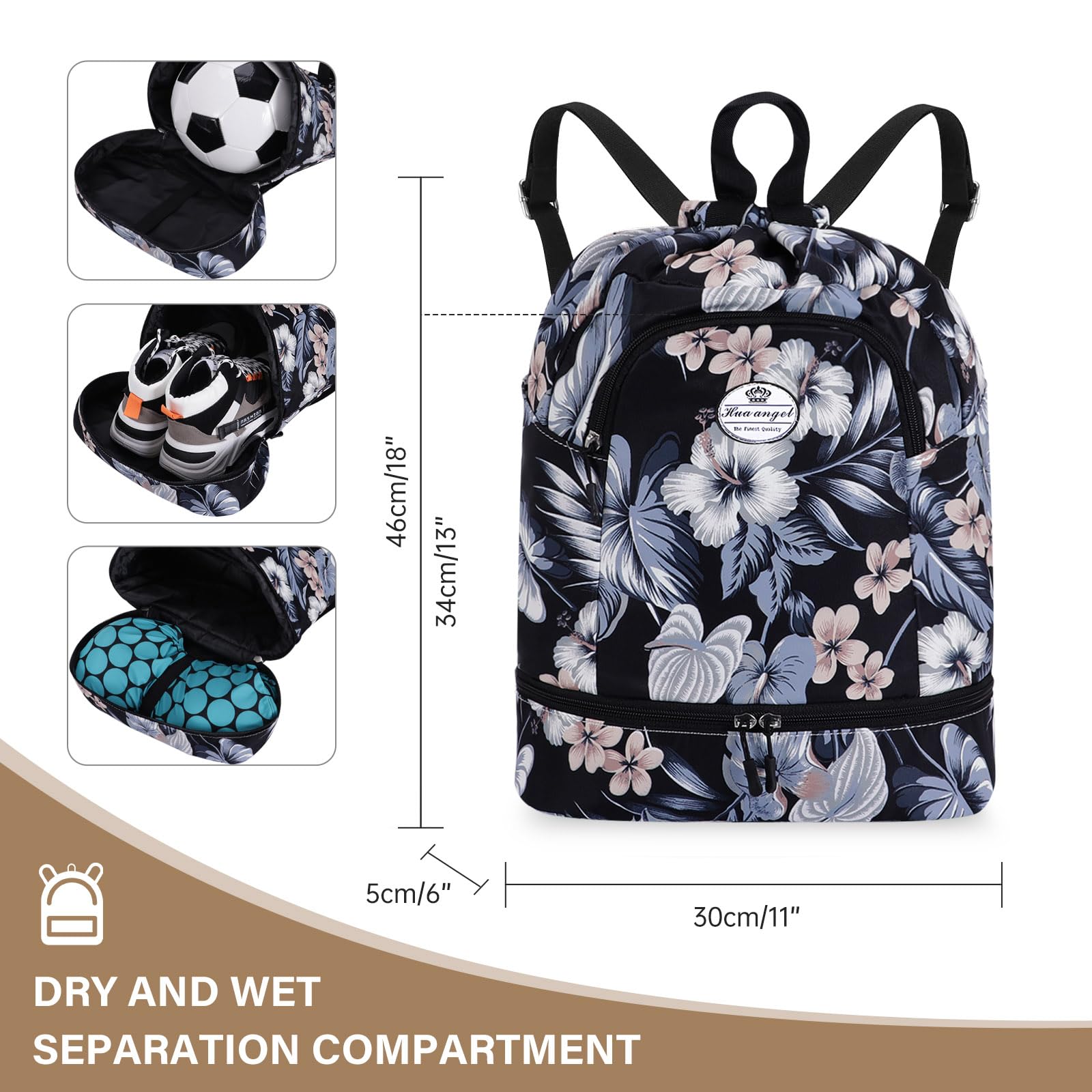 HUA ANGEL Unisex Drawstring Backpack Sports Gym Bag Drawstring Bag Weekend Daypack with Shoe Compartment for Women Men Basketball Football Outdoor Fitness Yoga Swimming Beach - Image 4