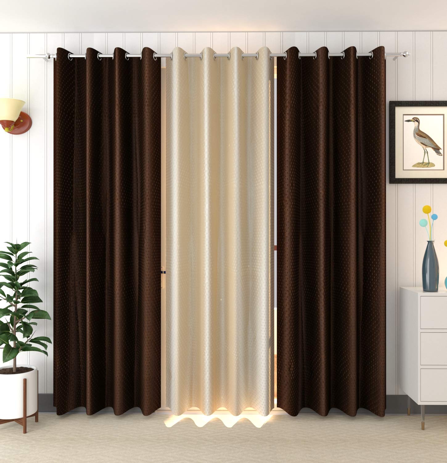 FARRELL Decor Premium Polyester Window Curtains with DOTT - (Brown, Cream, 4 x 5 feet) 3 Pieces…-image-10