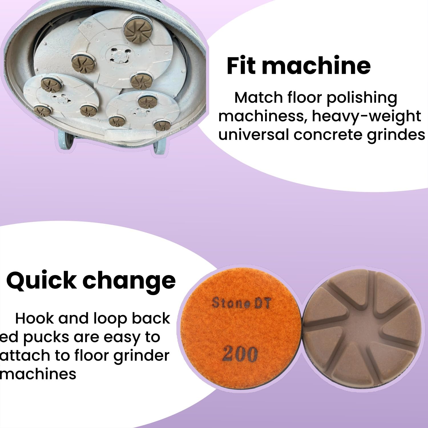 Hybrid Diamond Polishing Pucks, 3’’ Floor Grinding Pads for Hard Concrete Surface, Compatible with Ride-on/Walk-Behind Floor Grinder, Aggressive Ceramic Bond, 200#, 9PCS
