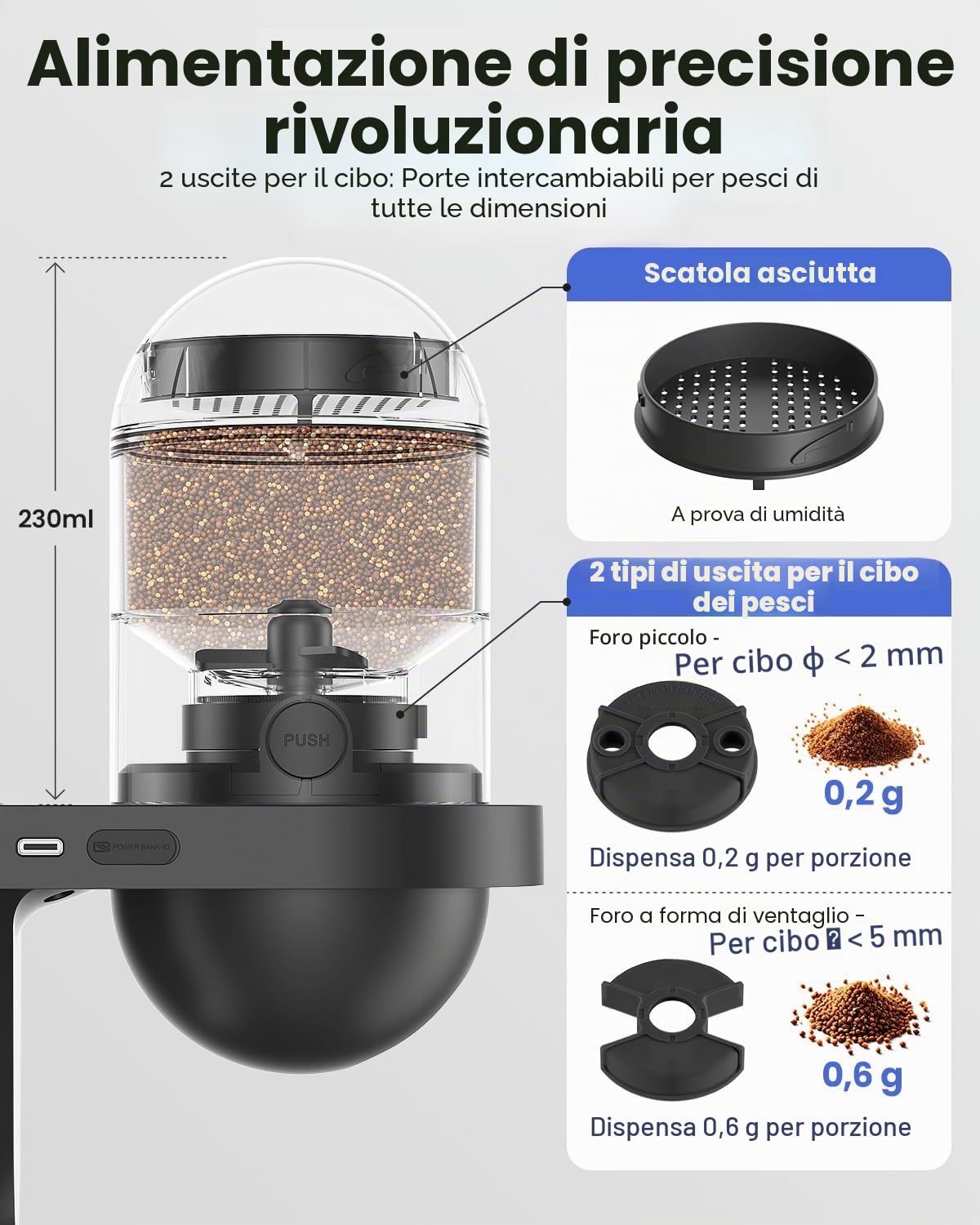 Mangiatoia Automatica Acquario WOLMDS con Fotocamera 2.5K e Controllo WiFi/App, Dispenser Cibo Pesci