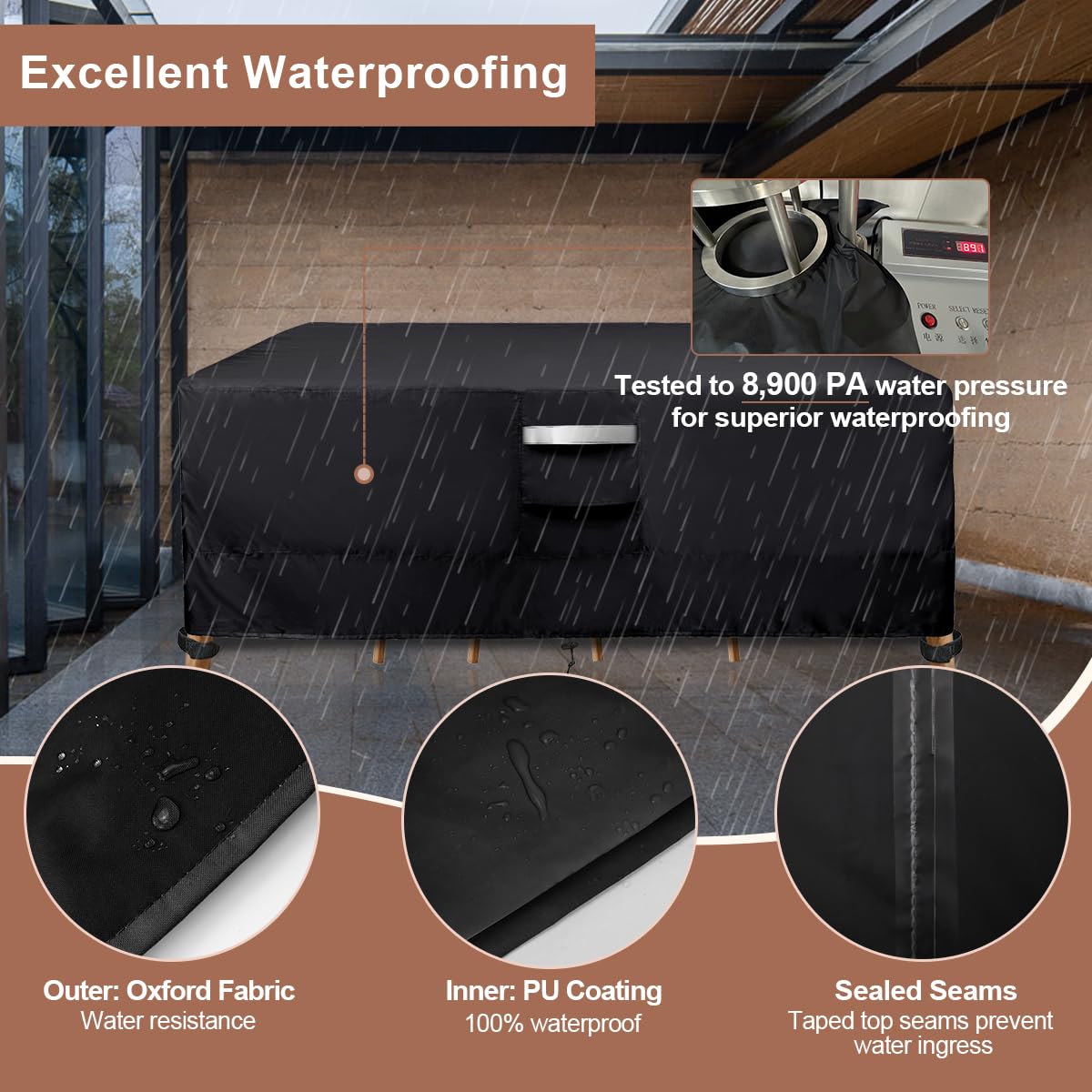 Coperture impermeabili per mobili da giardino per tavolo e sedie rettangolari, 350 x 280 x 85